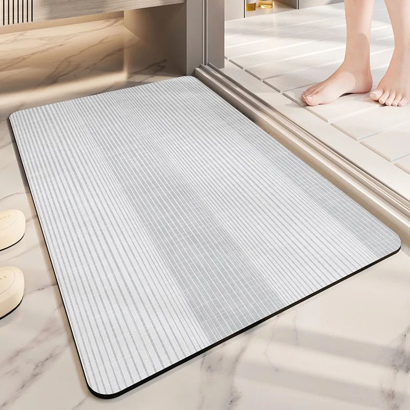 Bathroom Carpet Solid Color Striped Rug Absorbent Quick-drying Floor Mat Toilet Door Mats Washroom Diatom Mud Decorative Carpets