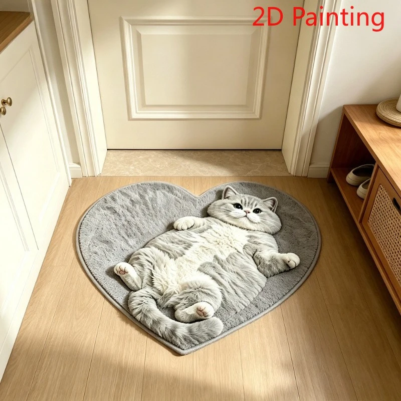 VIKAMA Cute British Shorthair Cat Shape Rug Non Slip Floor Mat for Bedroom Living Room Sleeping Cat Home Decor Washable Carpet