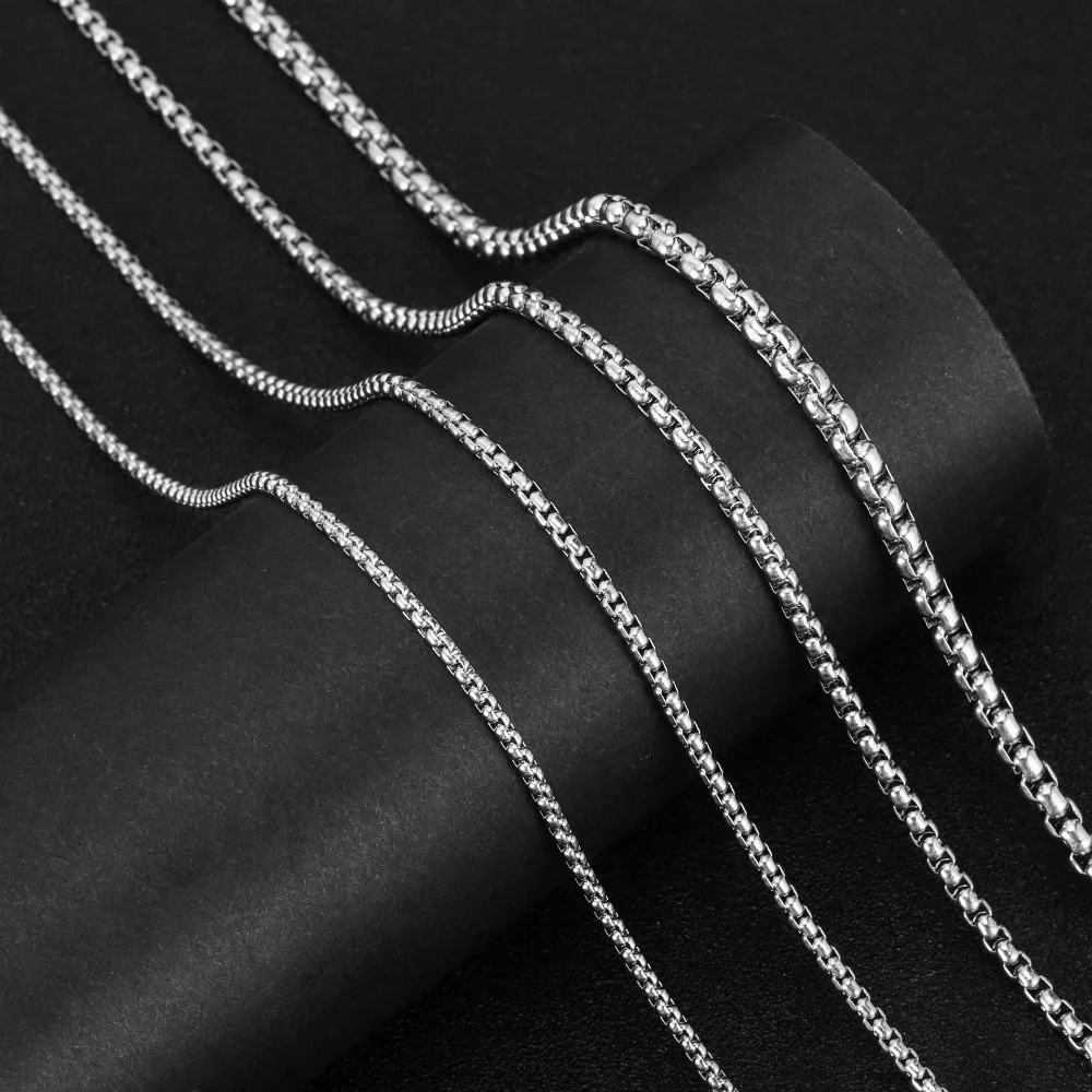 Fashion Stainless Steel Square Pearl Chain Box Chain Necklace for Men Women Sliver Color Popcorn Rolo Chain Punk Hip Hop Jewelry