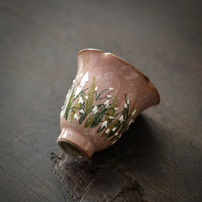 

Hand Painted Lily of The Valley Master Cup Ceramic Chinese Kung Household Teacup Coaster Petal Cup Single