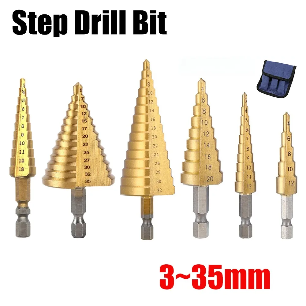 Foret étagé multifonctionnel à manche hexagonal plaqué titane 3-13/35mm 4-12/20/32mm, foret pagode, foret irrégulier, outil de perçage