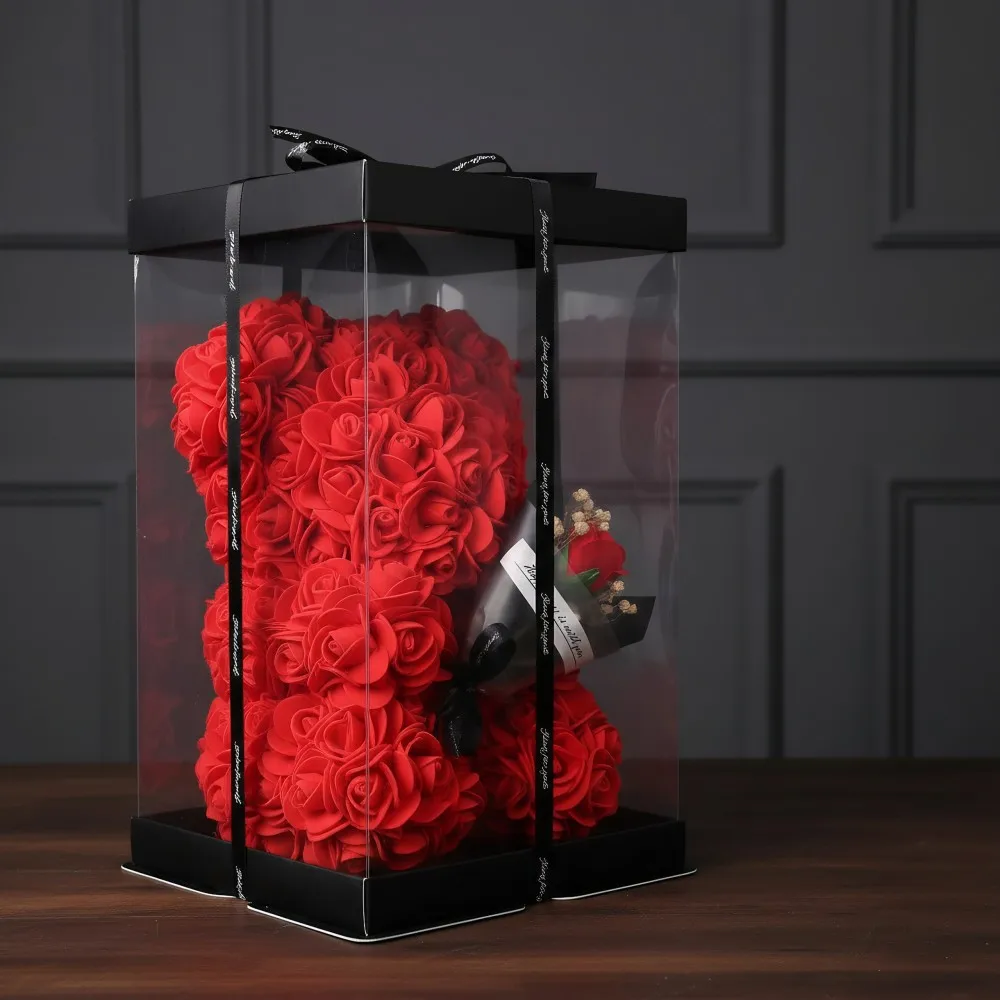 Oso de rosas de 25 cm con ramo de flores artificiales de espuma, regalo romántico para el Día de San Valentín y aniversarios, sin caja incluida