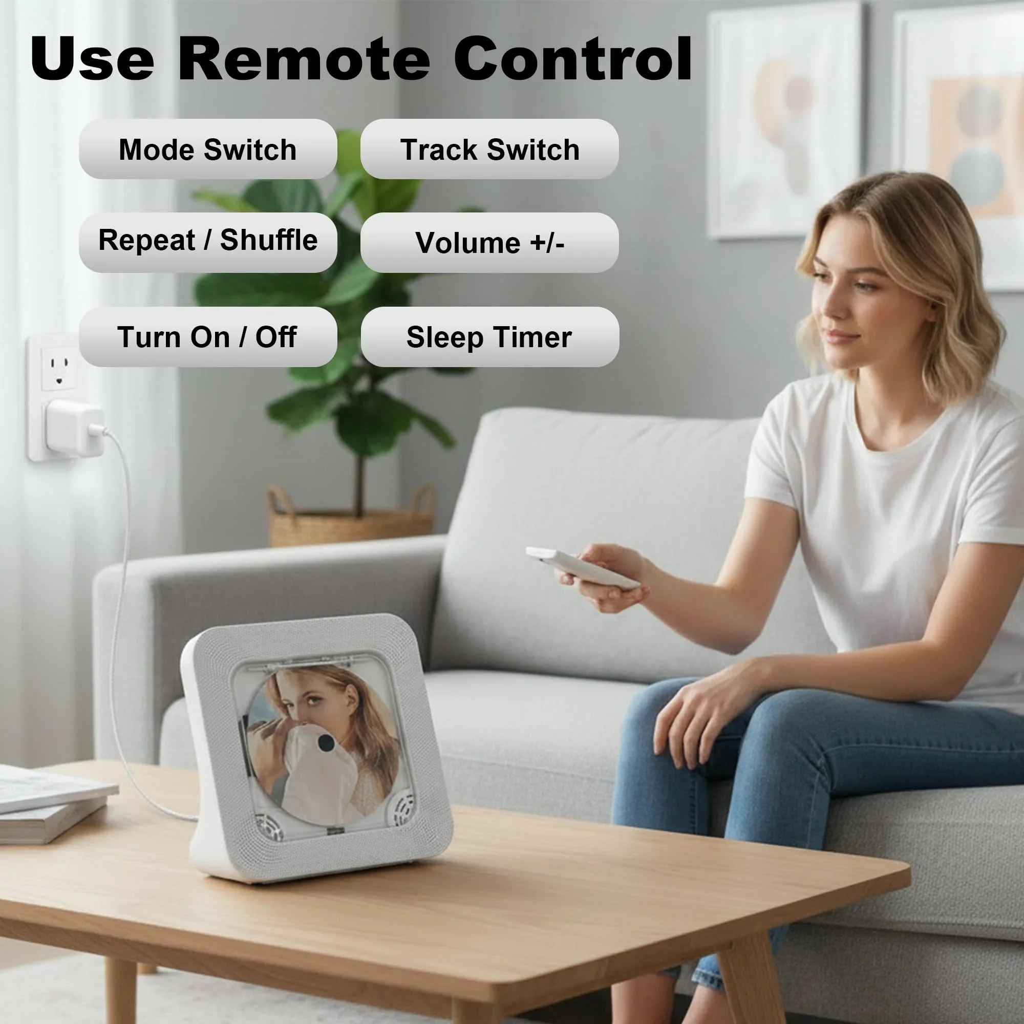 

CD-плеер с Bluetooth, настольный музыкальный проигрыватель CD с FM-радио, USB, AUX, пультом ДУ, регулируемой скоростью, таймером сна и встроенными динамиками