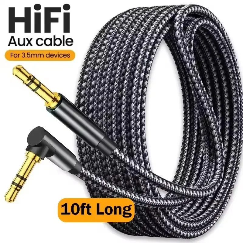 Kabel audio 3.5mm Jack z kątowym złączem 90 stopni, męski-męski, przewód Aux do głośników, adapter do Samsung Xiaomi MP4/3, wideo, samochodu, słuchawek. — 2