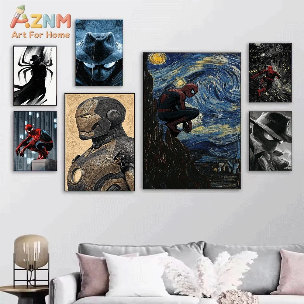 Superhero Wolverine Deadpool Black Panther Iron Man Spider‑Man Canvas Wall Art Print Poster Unframed Canvas Painting Home Livi