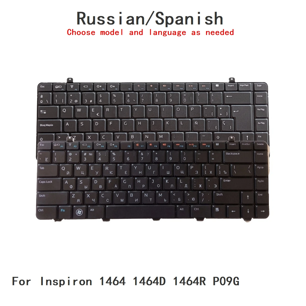 New Russian Spanish Language  Keyboard For Dell Inspiron 1464 1464D 1464R P09G Notebook PC Replacement Keyboard