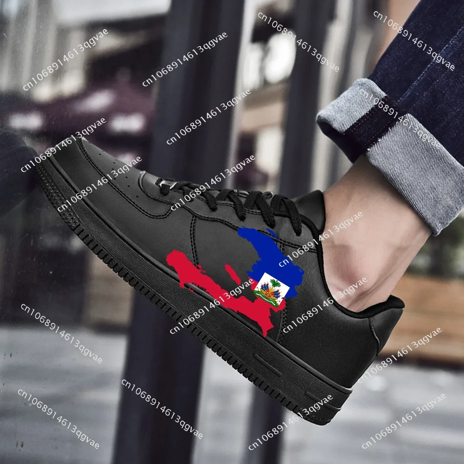 Haitianische Flagge af Basketball Herren Damen Sport Laufen hochwertige Wohnungen Force Sneakers Schnürung Mesh maßge schneiderte Schuh DIY