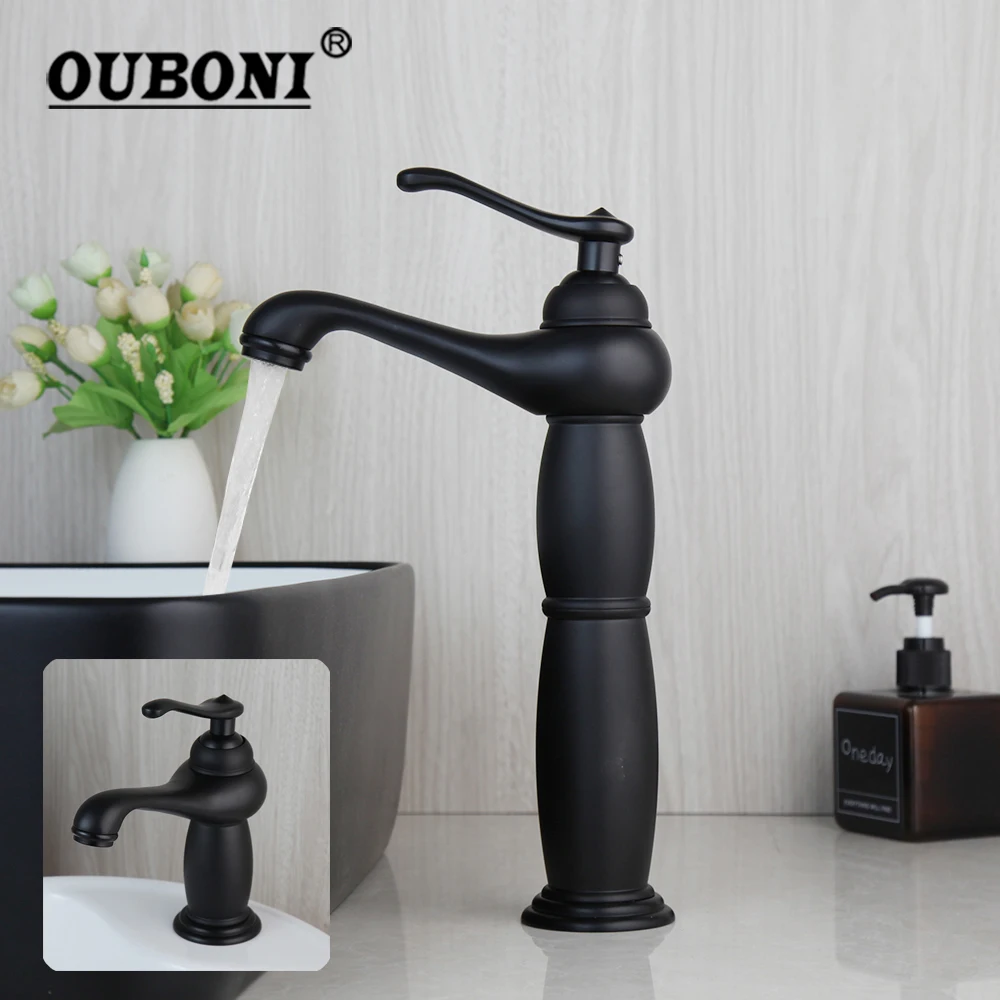 OUBONI Golden Plated Bathroom Basin Faucet Ceramic Handle Spray Spout Solid Brass Water Wash Basin Sink Vessel Tap Mixer Faucet