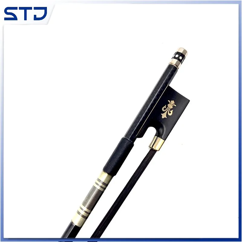 

natural Siberia1Pcs black Grid plaid carbon Fiber 4/4 violin bow Fiddle Bow, black horse hair horsetail,silver mounted