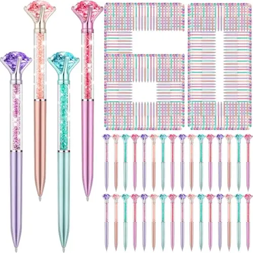 60 Pcs Diamond Crystal Glitter Ballpoint Pens, Floating Rhinestone Liquid Sand Metal Pens, 1.0mm Black Ink Signature Pens