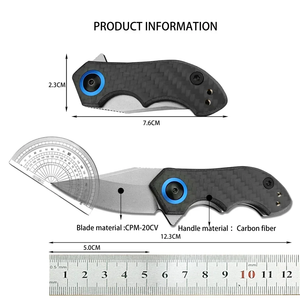 Tactical 0022 Mini Flipper Knife CPM-20CV Stonewashed Blade Carbon Fiber Handles EDC Self Defense Outdoor  Hunting Camping Knive