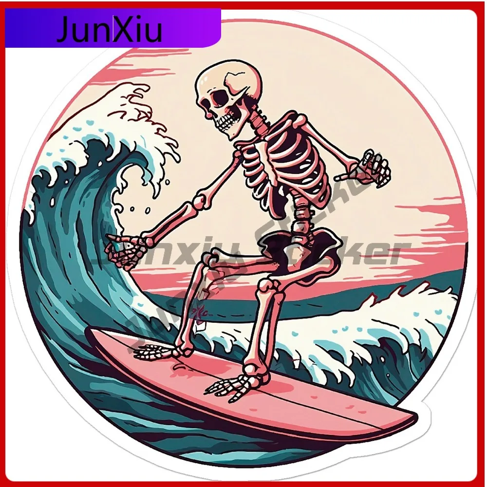 

Surfing Skeleton Surf Cool Premium Waterproof Aesthetic Bumper Decal Decoration Vinyl Car Laptop Window Auto Exterior Gift