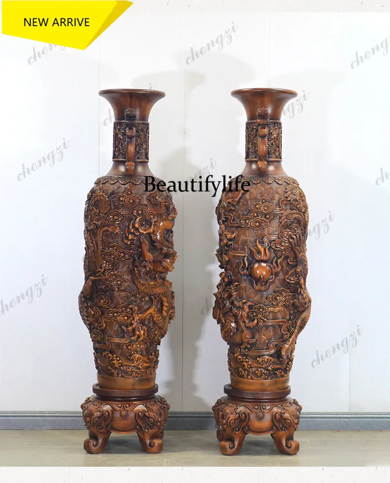 a95 Housewarming dragon and phoenix ornament Yulifang floor-to-ceiling large vase ornament Chinese home living room