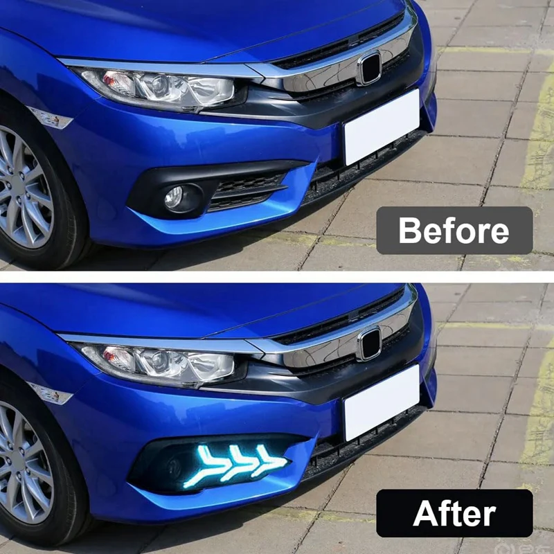 LED Daytime Running Light For Honda Civic 2016-2018, 3 Color DRL Driving Fog Lamp Amber Turn Signal Light Assembly