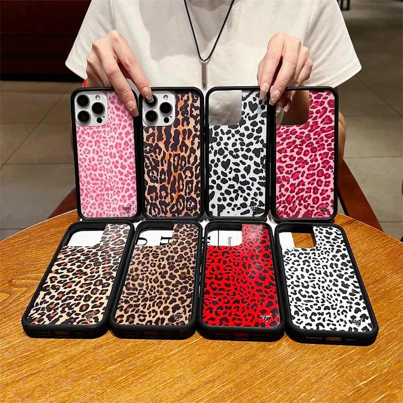 حافظة لهاتف آيفون 17 16 15 14 13 12 Pro Max Plus wf وردي ليوبارد أحمر فتاة غطاء خلفي مقاوم للصدمات