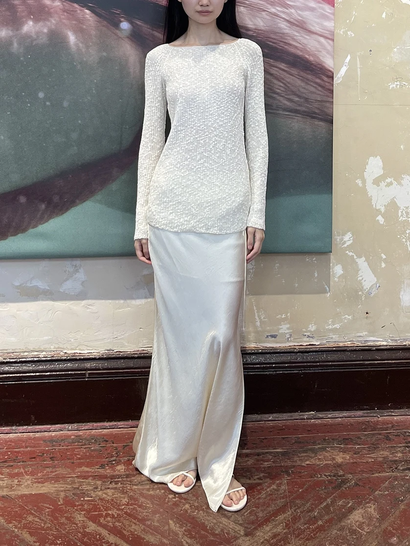 

Весенне-летний трикотажный топ на одно плечо из чистого хлопка бежевого цвета от XUZHI, дышащий, удобный, женский, модный