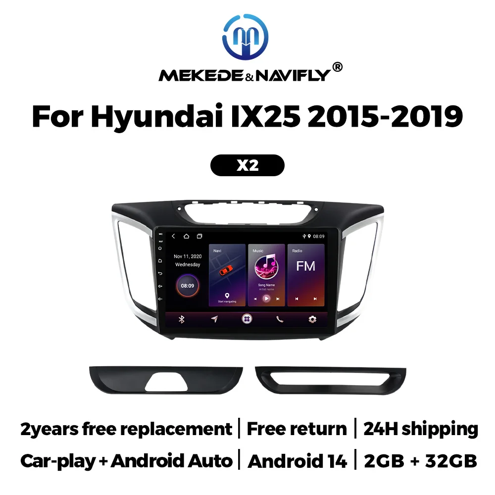 2DIN Android 14 Car Radio For Hyundai Creta ix25 2016-2018 2019 2020 Multimedia VIdeo player FM Carplay Auto GPS Navigation Unit