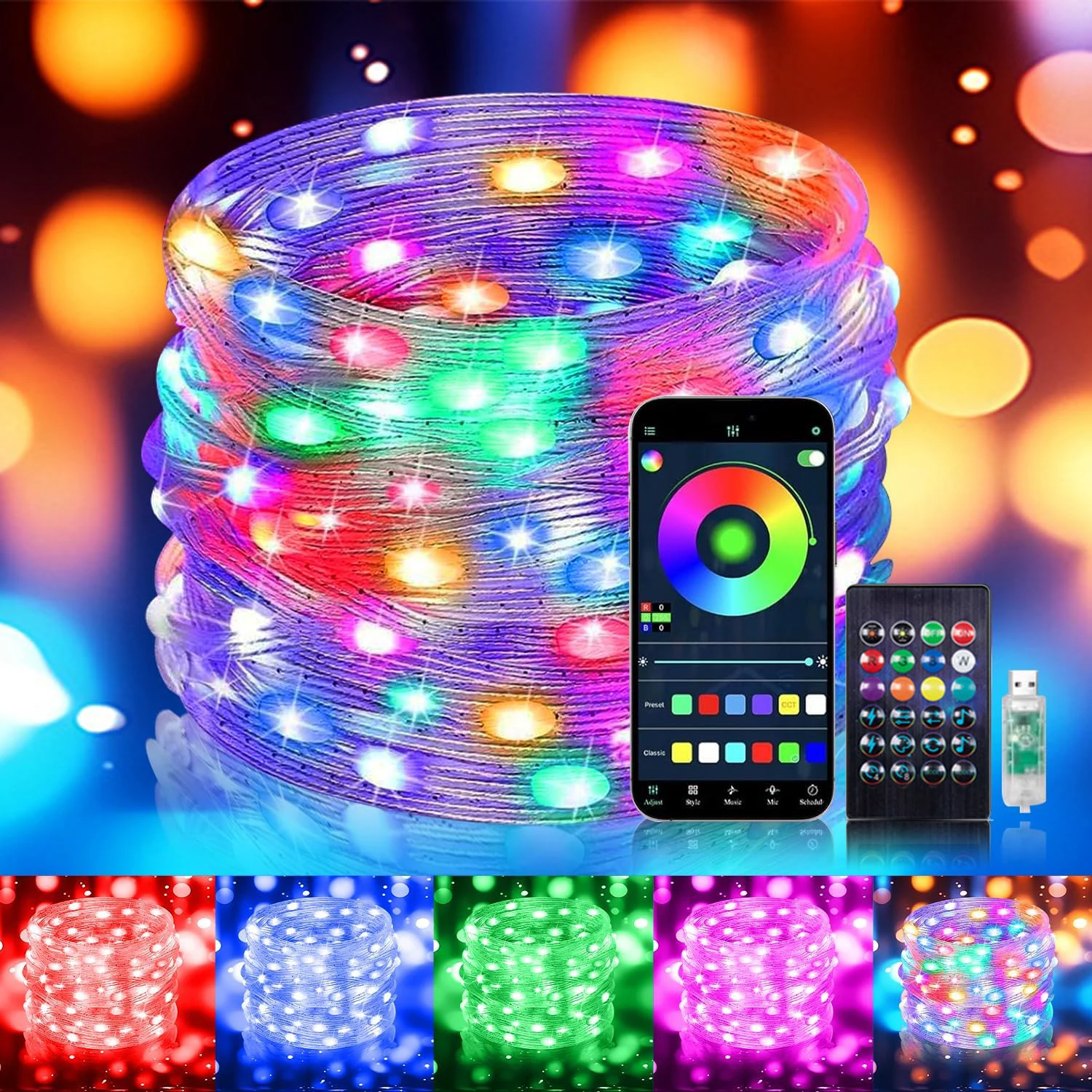 RGB IC Smart String Light DIY LED Fairy Lights Programmable WS2812B USB Garland Decoration for Home Bedroom Christmas Wedding