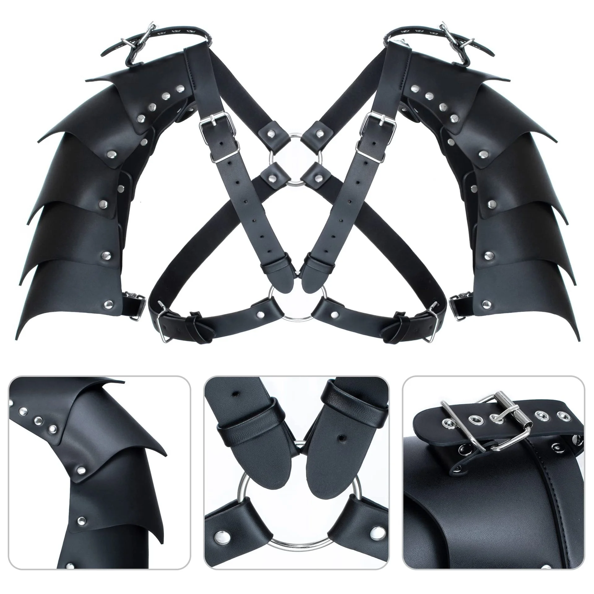 Medieval Knight PU Leather Harness for Men Adjustable Buckle Body Chest Garter Belt Cosplay Nightclub Punk Chest Belt Clubwear