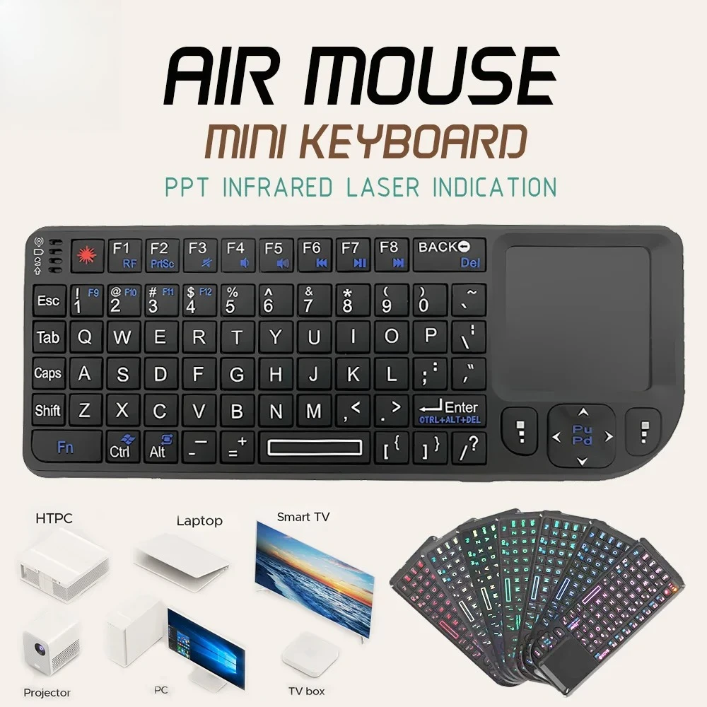 A8 Mini Wireless Keyboard 2.4G 7 Color Backlit Touchpad Air Mouse With Infrared Indicator for Android TV Box PC,Office