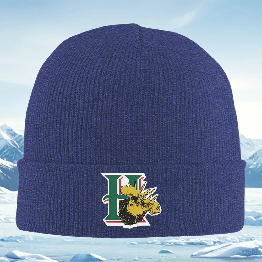 Elandenkop binnenvorm H letters Heren Dames Unisex Gebreide muts Beanie Pullover Cap Winter Thermisch Warm Kerstmis Buiten Fietsen