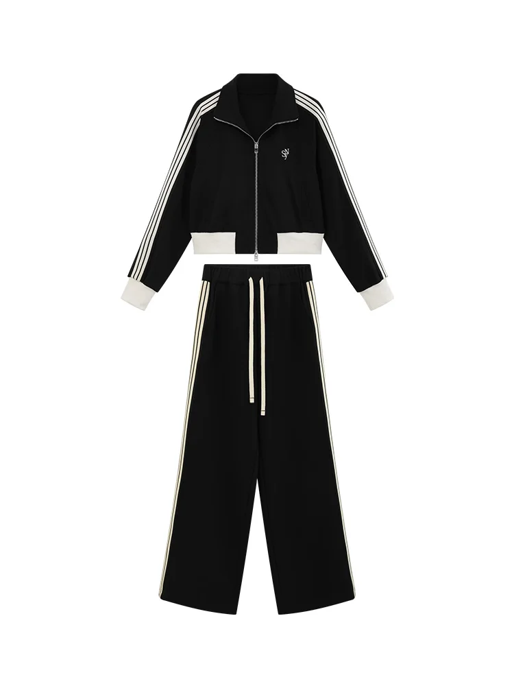 Vintage Sportliche Casual Schwarz Weiß Kontrast Zip Jacke Frühling Herbst Slim Fit Gestreiften Track Top Mode Sportliche Oberbekleidung Frauen
