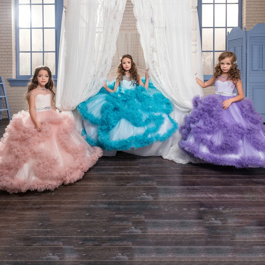 Vestido de noche de flores de princesa para niñas, falda larga de tutú, vestido de fiesta de cumpleaños para niños, vestido de graduación, rosa, azul, morado, blanco, verano