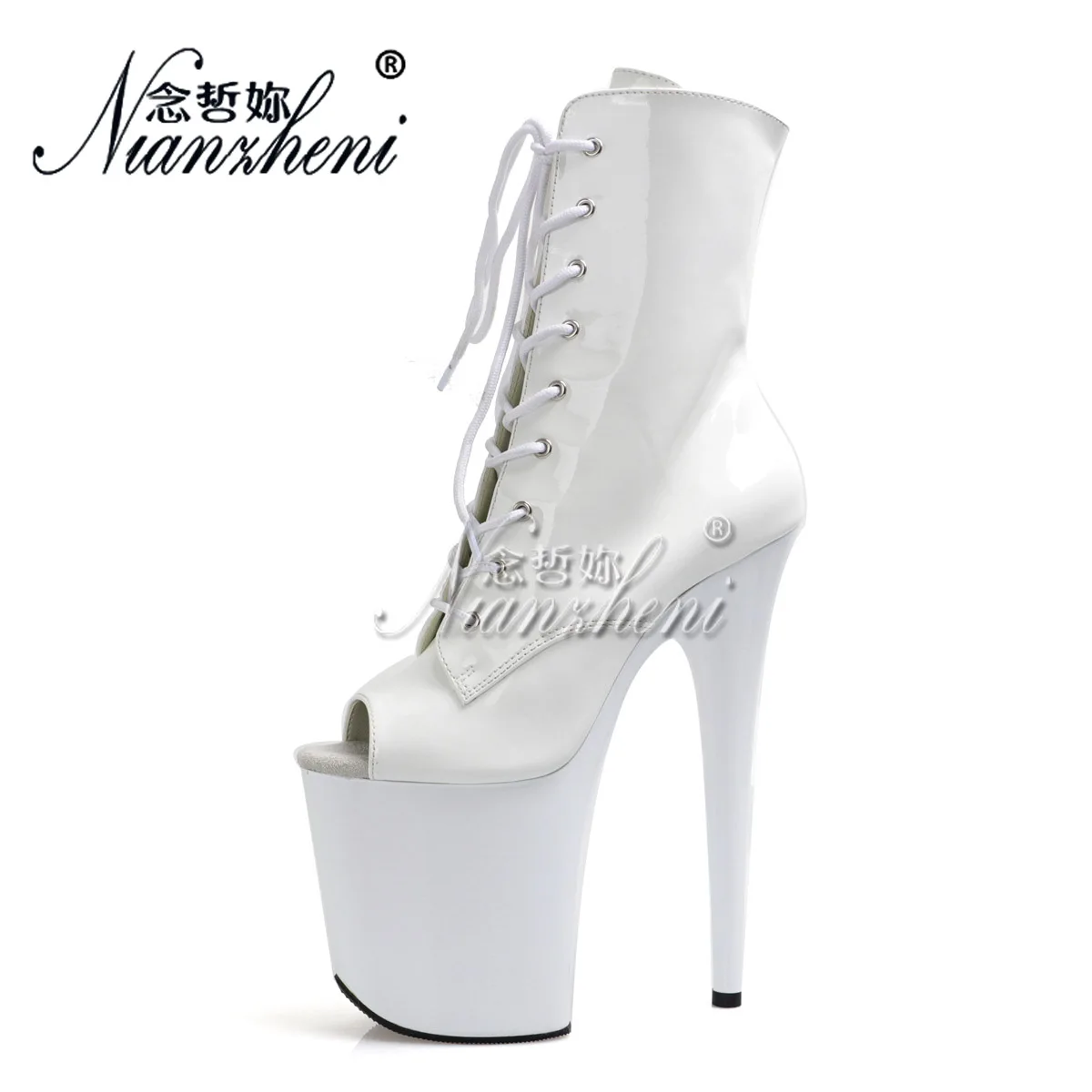 20cm Ankle Boots 8Inch High Heels Pole Dance Peep Toe Platform Women's Shoes Sexy Fetish PU Stripper fetish shoes low tube sexy