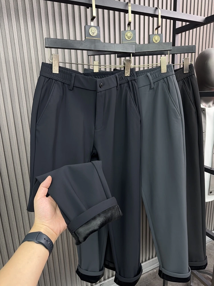 

Svip мужские брюки с прямыми штанинами на подкладке, осень-зима, теплые удобные облегающие повседневные брюки, модная урба...