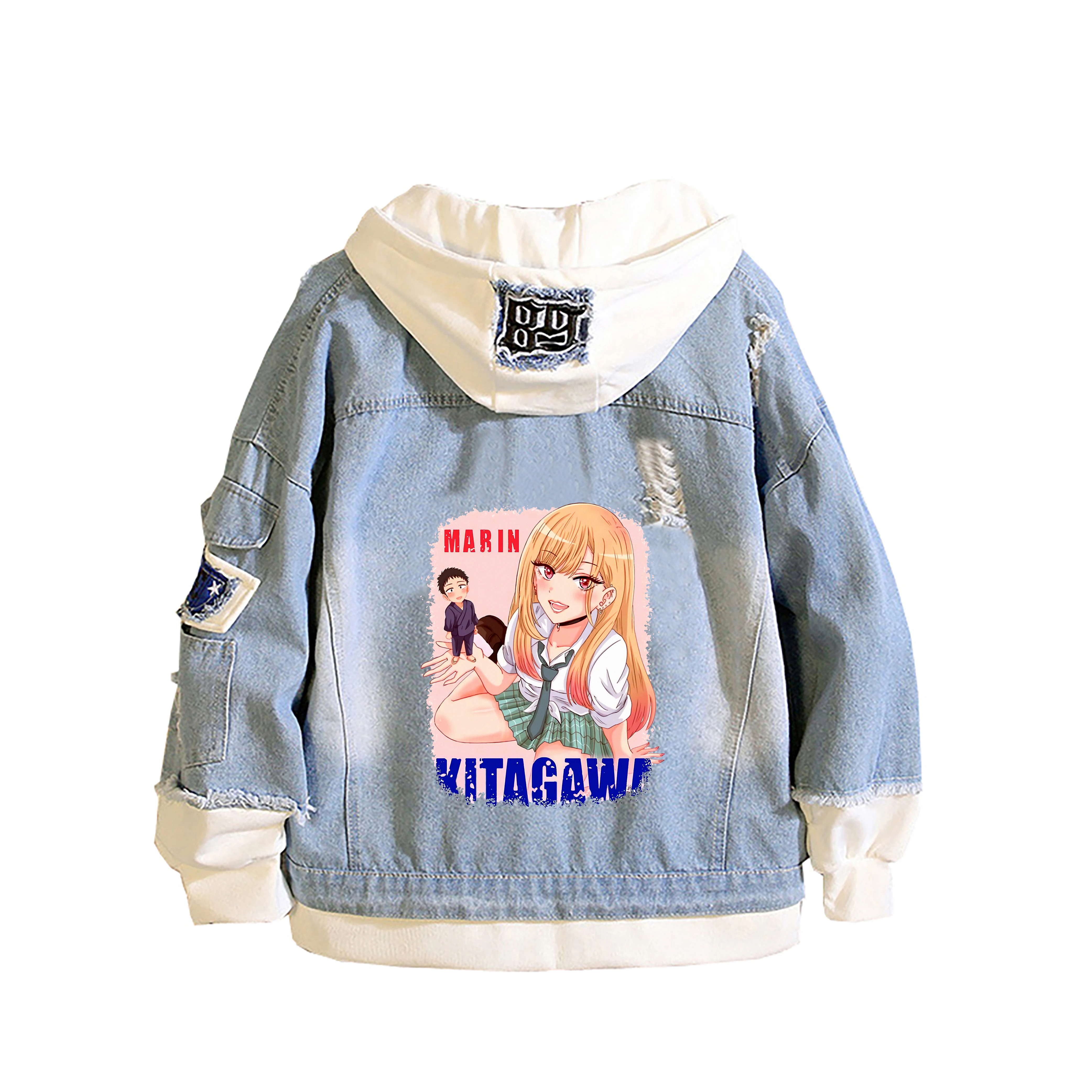 My Dress-Up Darling Cartoon Jeans Jackets Plus Size Denim Hoodies Long Sleeves Harajuku Streetwear Anime Couple Sweatshirt