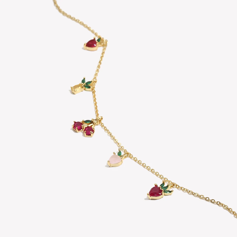 E.B.belle Summer Hot Cute Korean Fashion Jewelry 18k Gold Plated Cherry Grape Peach Multiple Fruits Charm Choker Necklaces Women