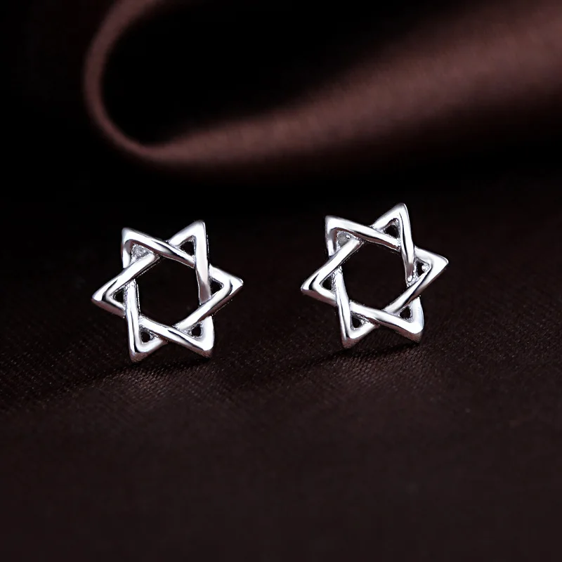 Pendientes de Plata de Ley 925 con Forma de Estrella de David, Pequeños y Minimalistas, para Uso Diario, Joyería Fina para Mujer, Brincos de Prata