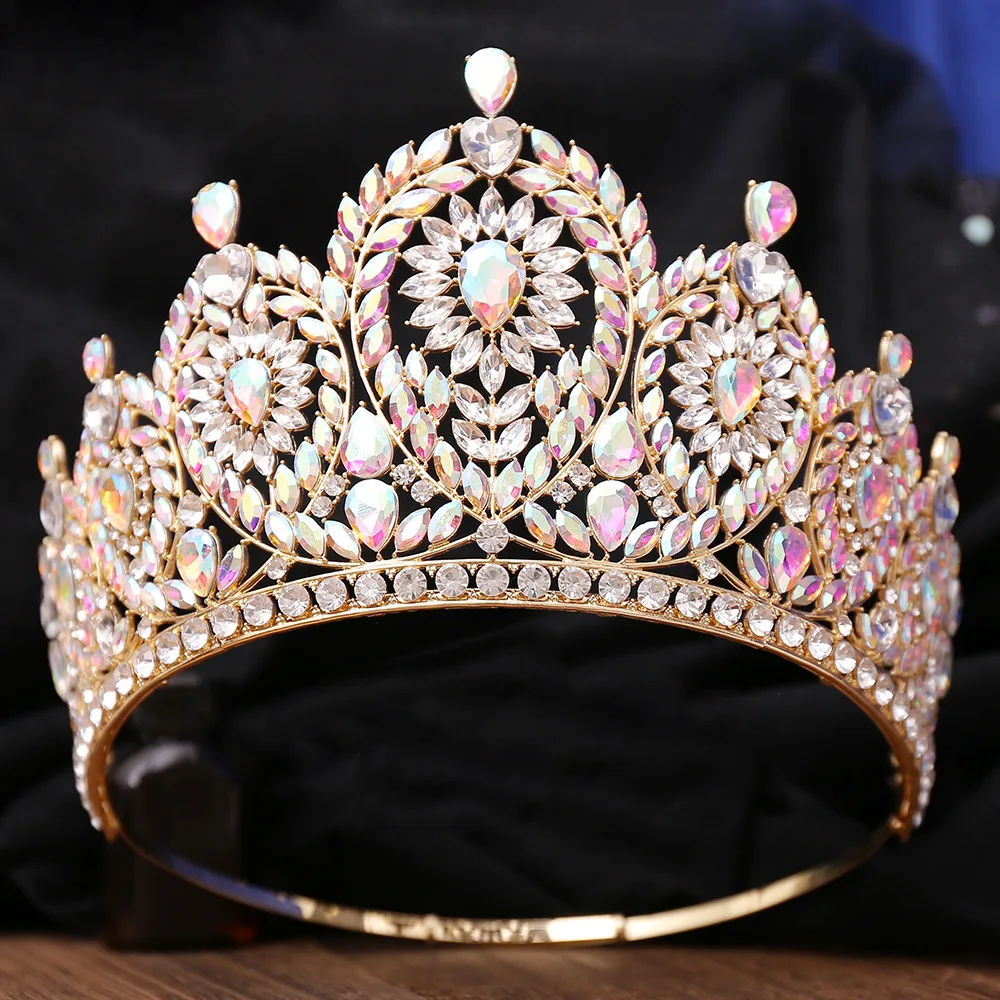 KMVEXO Baroque Queen Crystal AB Round Tiaras Crowns For Bridal Women Girls Wedding Diadem Princess Party Hair Dress Jewelry
