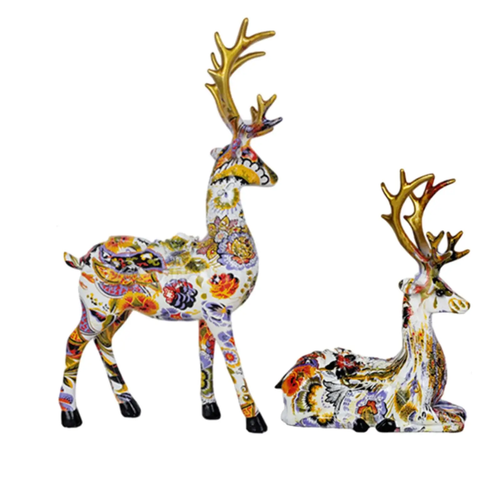 2x Reindeer Statues Figurines Decorative European Collection Deer Lover Sculpture Table Centerpiece for Thanksgiving Cabinet