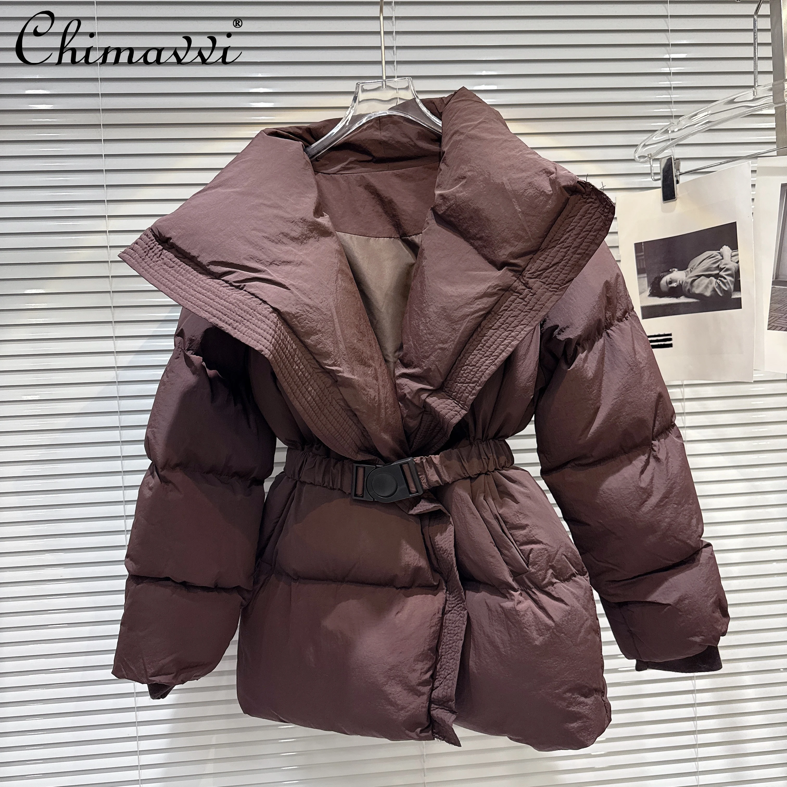 

Французское элегантное модное светское хлопковое стеганое пальто с большим поясом с лацканами, облегающая теплая зимняя стеганая куртка, женские повседневные пальто