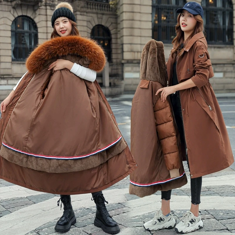 2025 New Plus Velvet Cotton Coat Women Winter Large Fur Collar Detachable Lining Cotton Coat Women Winter Warm Thicken Parkas - Image 2