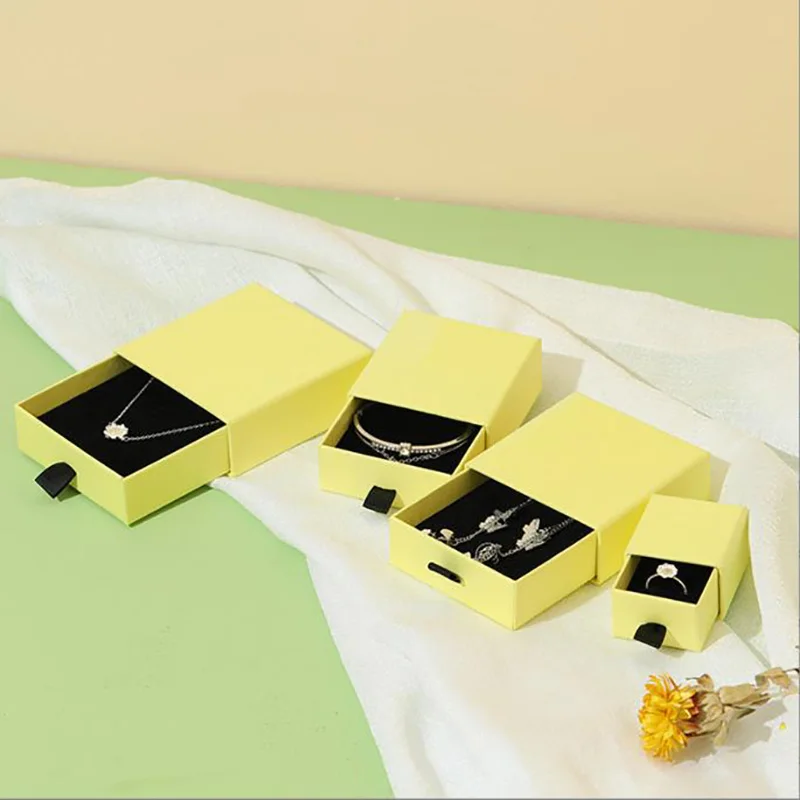 Yellow Jewelry Drawer Packaging Box For Women Square Jewellery Organizer Box Wedding Ring For Earring Necklace Bracelet Gifts