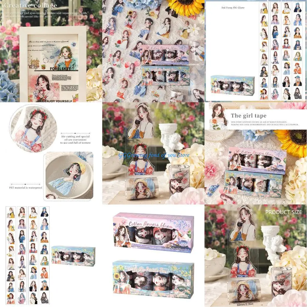 H9EB 4 قطع تسجيلات يومية قابلة لإعادة التدوير لا تتطلب مقصًا بكرات ملصقات زخرفية