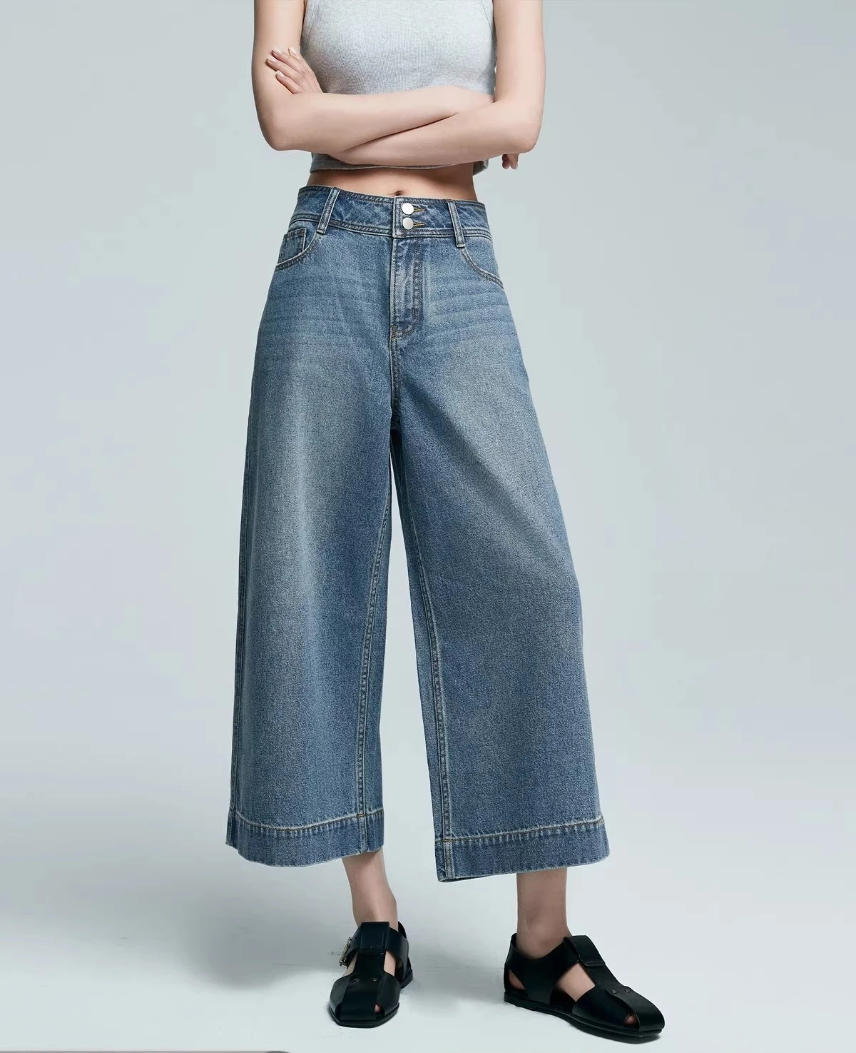 

Straight-leg eight-inch jeans female Spring/Summer 2025 Lyocell cotton High waist Slim and loose Concealing pants