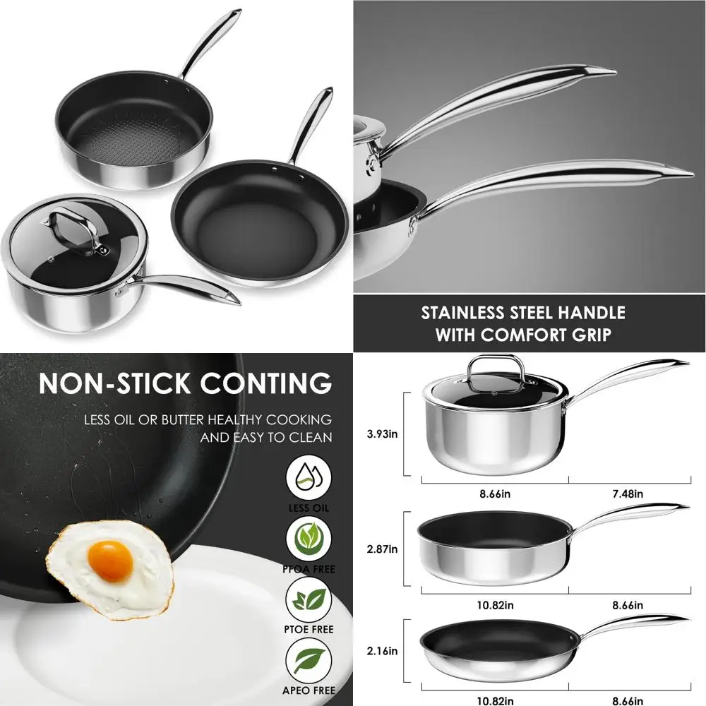 

stainless steel pots and pans set, induction cookware 4-piece with lid, cookware sets for oven & dishwasher safe by momostar
