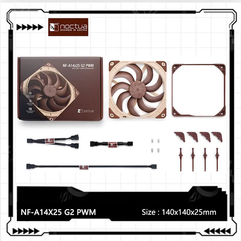 

Вентилятор охлаждения корпуса Noctua NF-A14X25 G2 PWM SX2, с амортизирующими накладками NA-AVG2-LR, подшипник 140x140x25 мм/SSO2/1250-1500 об/мин