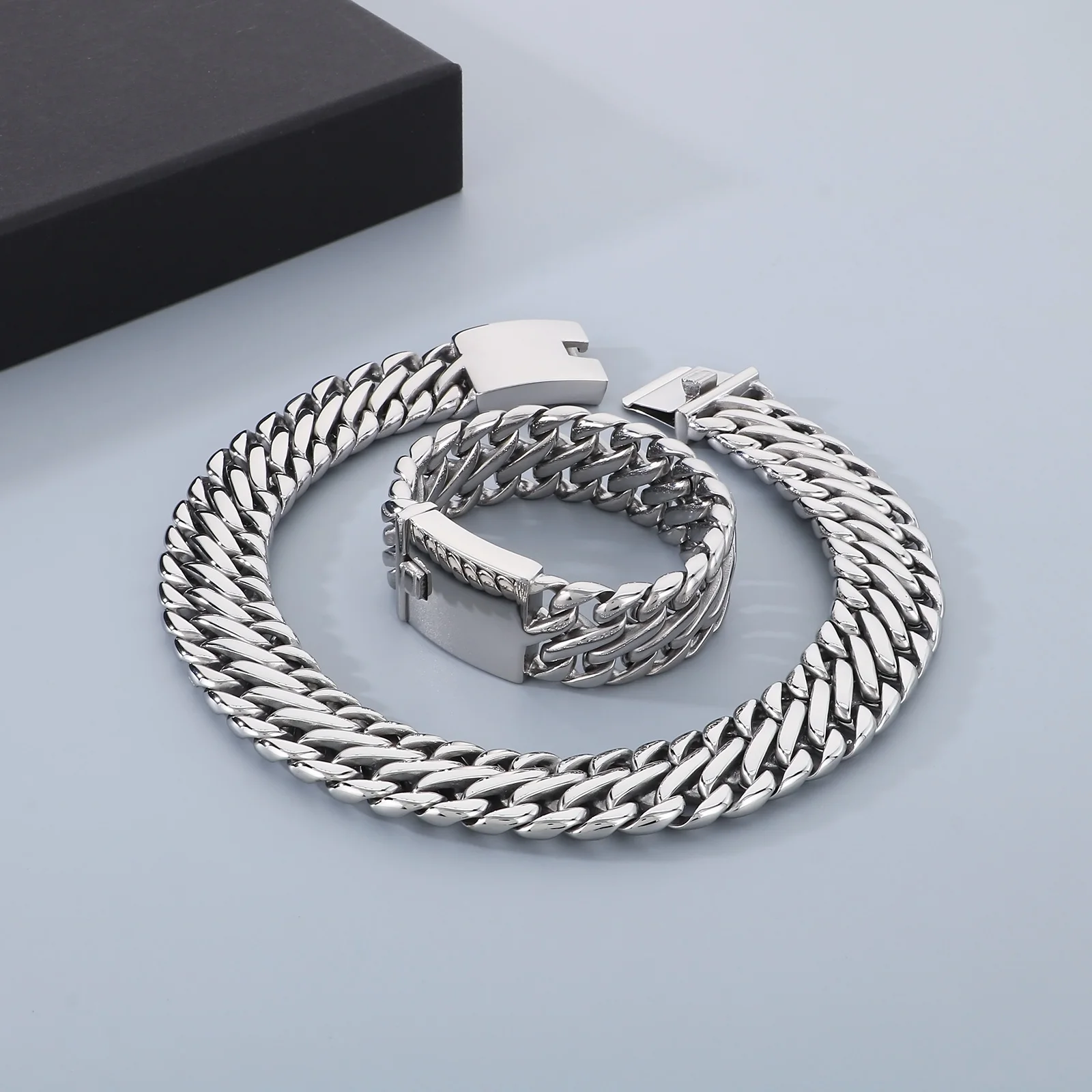 KALEN 23mm Width 316L Stainless Steel Bracelet Necklace Polished Curb Solid Heavy Long Chain Choker Charm Collar Jewelry