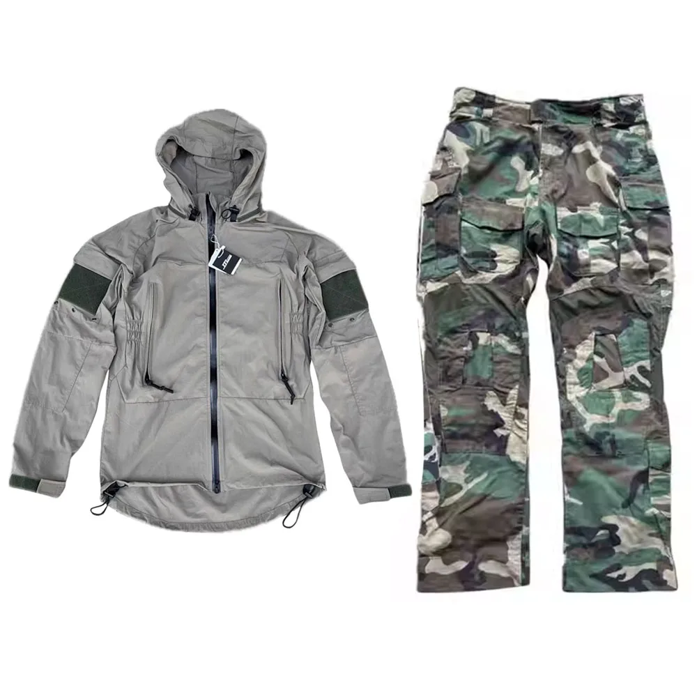 Tactical Tom ORC gray soft shell jacket PCU generation L5 version 160D matte nylon hooded windproof jacket+G3 Woodland pants