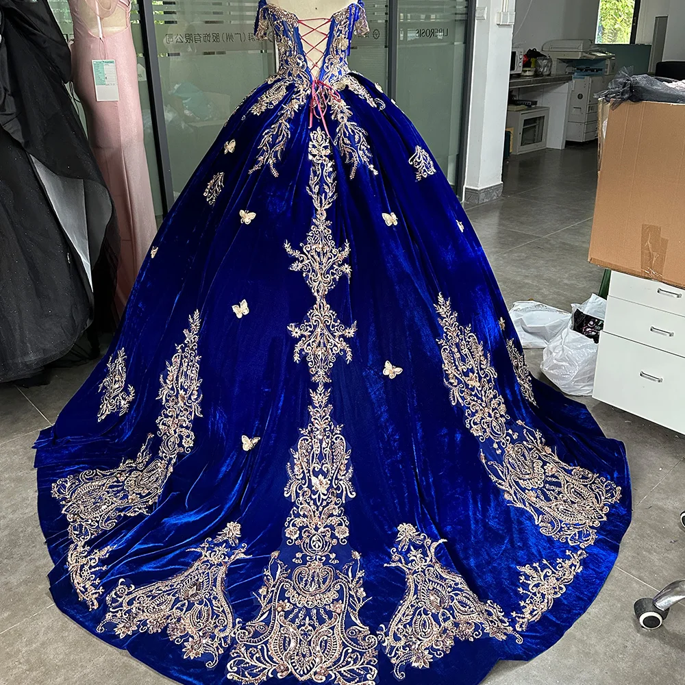 Luxury Bule Ball Gown Sweetheart Quinceanera Dresses Shiny Bridal Gown Party Floor-length Bride Dresses vestido de 15 años