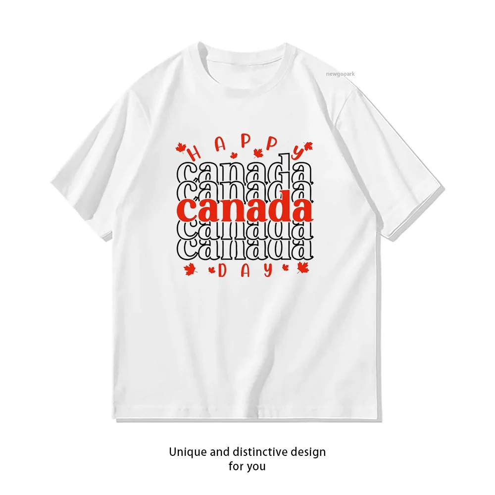 Happy Canada Day maple leaf T-shirt woman man Casual cotton printed t shirts O-neck Breathable Adult Short-sleev