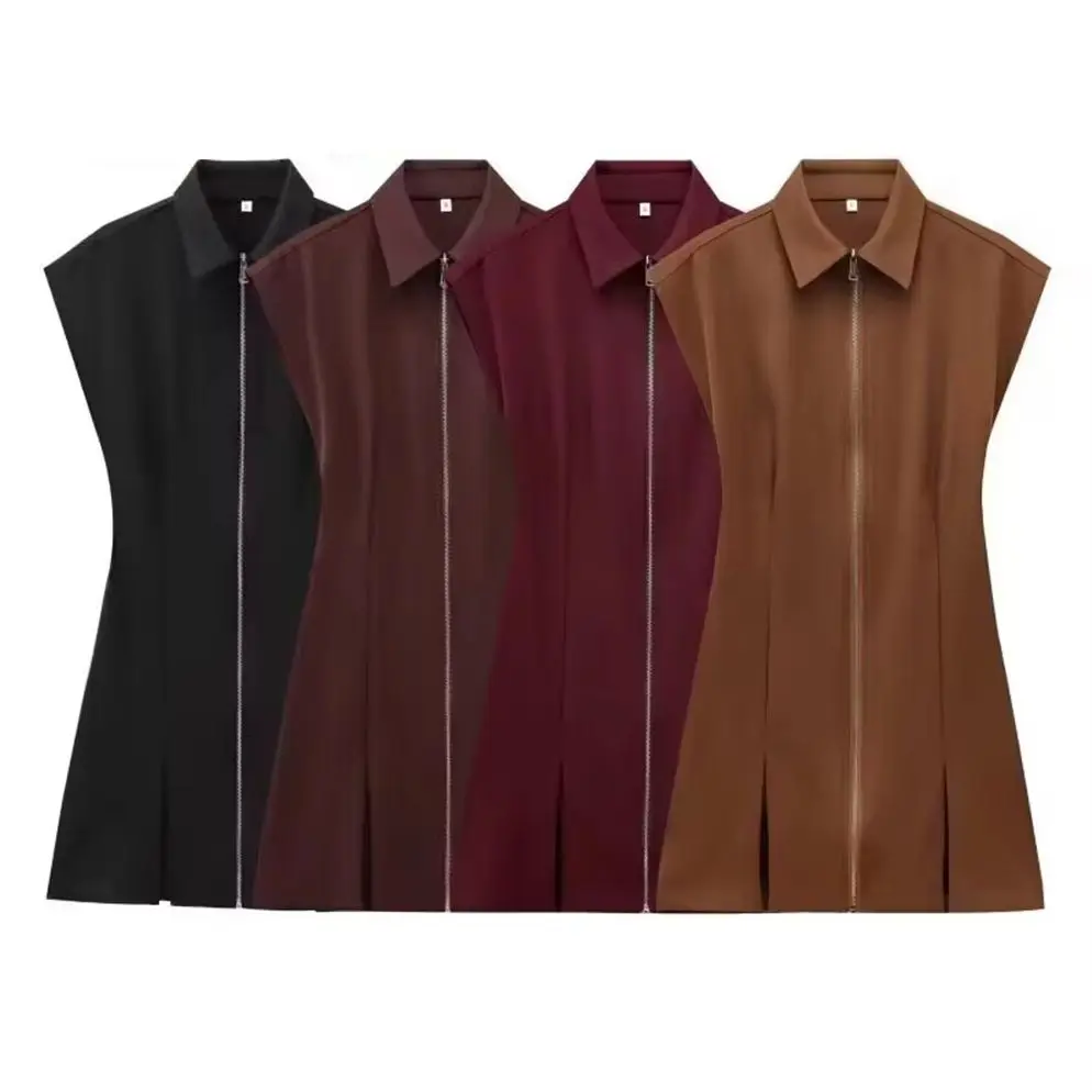 فستان KONDALA أنيق للربيع للنساء بسحاب بدون أكمام فستان قصير موضة 2025 صيفي مطوي غير رسمي للحفلات الليلية فستان نسائي