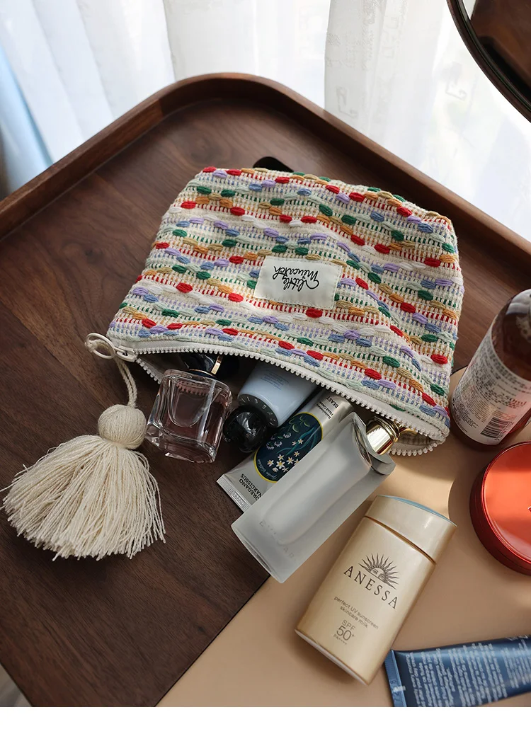 Rainbow Jelly Bean Style Makeup Bag Letter Printed Decorated Fashionable Cosmetic Storage Bag
