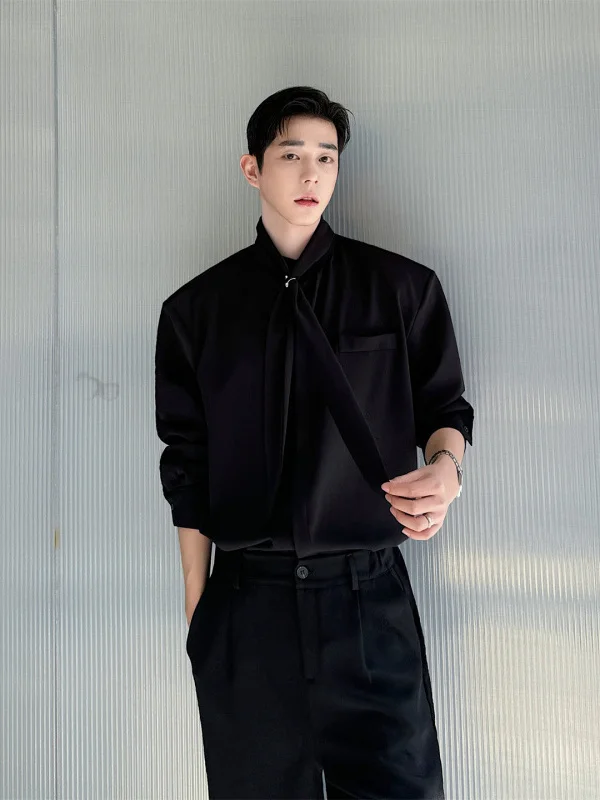 

Detachable Collar Metal Accory Loose Fit Men's irt Trendy Design Casual Faion Upper Apparel Chinese Production