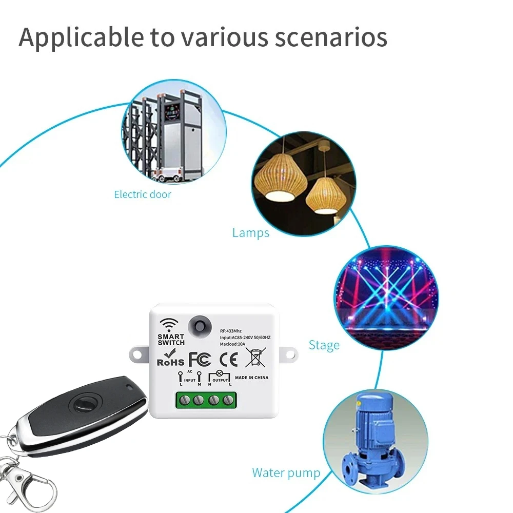 RF 433MHz Wireless Remote Control Switch AC 110V 220V 1CH RF Relay Receiver Module Switch For LED Light Lamps Fans DIY