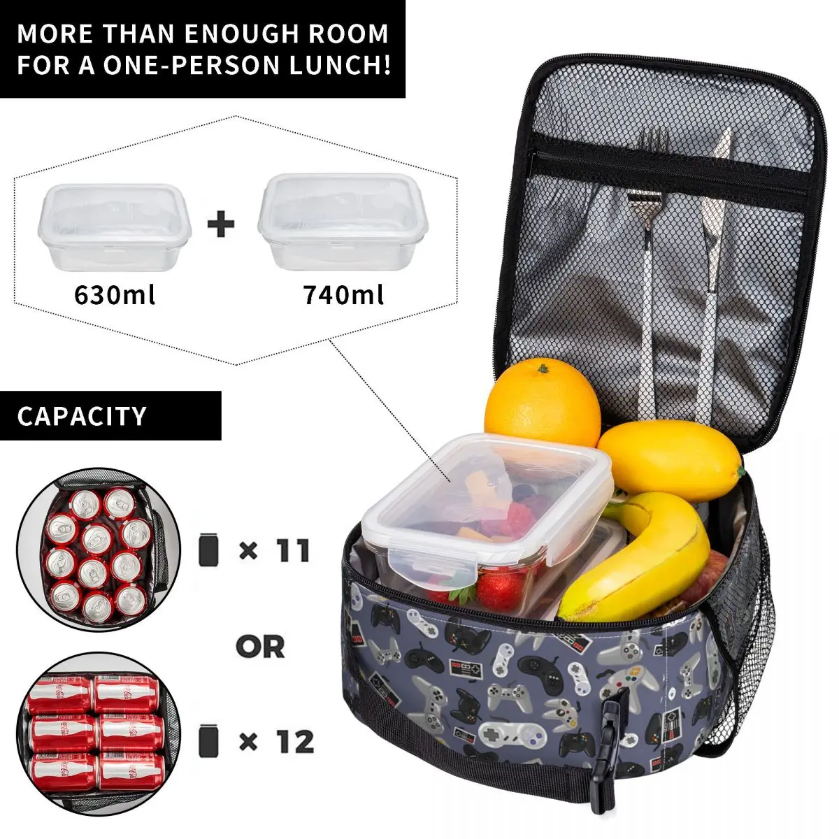 Game Controller Funny Lunch Bag Outdoor Picnic Lunch Box Girls Vintage Custom Thermal Tote Handbags Oxford Portable Cooler Bag
